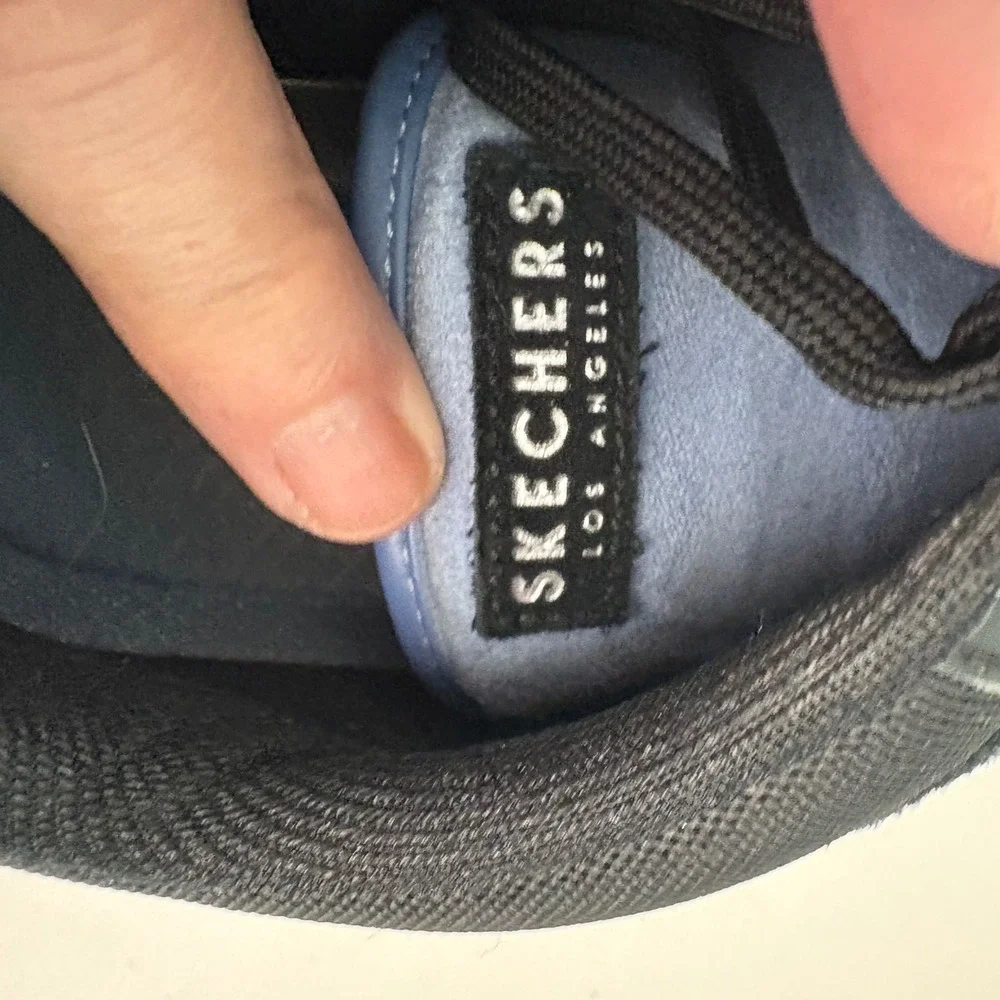 Skechers Million‎ Air Wedge Women's 10 Black Sneakers Silver Blue Accent Lace Up - Picture 6 of 8
